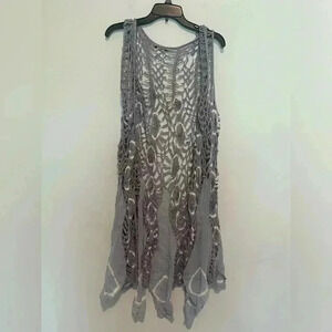 John Mark Long Kimono/Duster Fringe Bohemian Lavender Crochet Lace XL